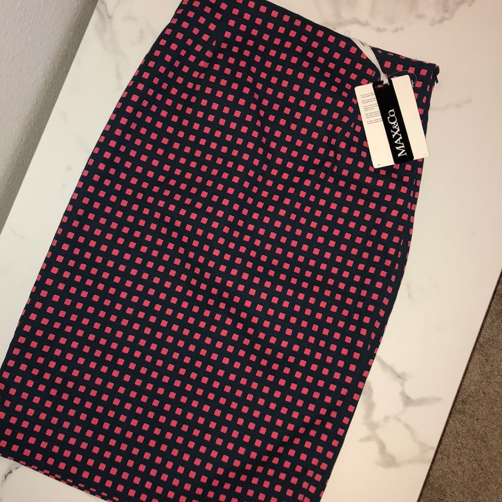 Max & Co blue and pink checkered midi pencil skirt